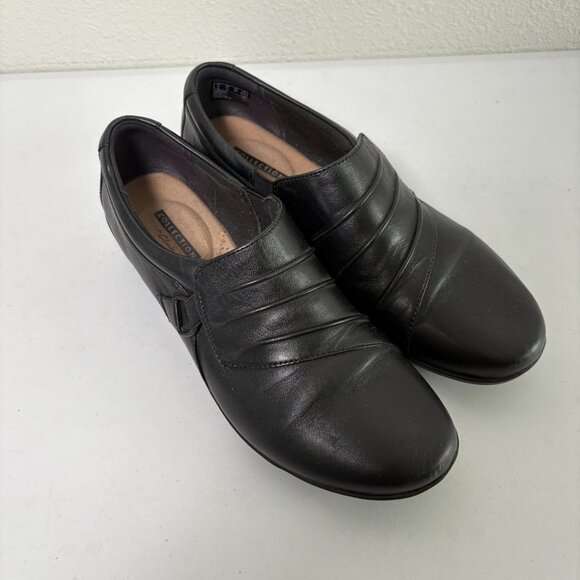 Clarks Collection Slip On Shoes Size 7.5 M Black Leather Casual Everyday Wedge - Picture 2 of 10